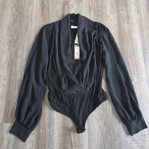 NY& C Women's Elegant Black Long Sleeve Bodysuit Size L